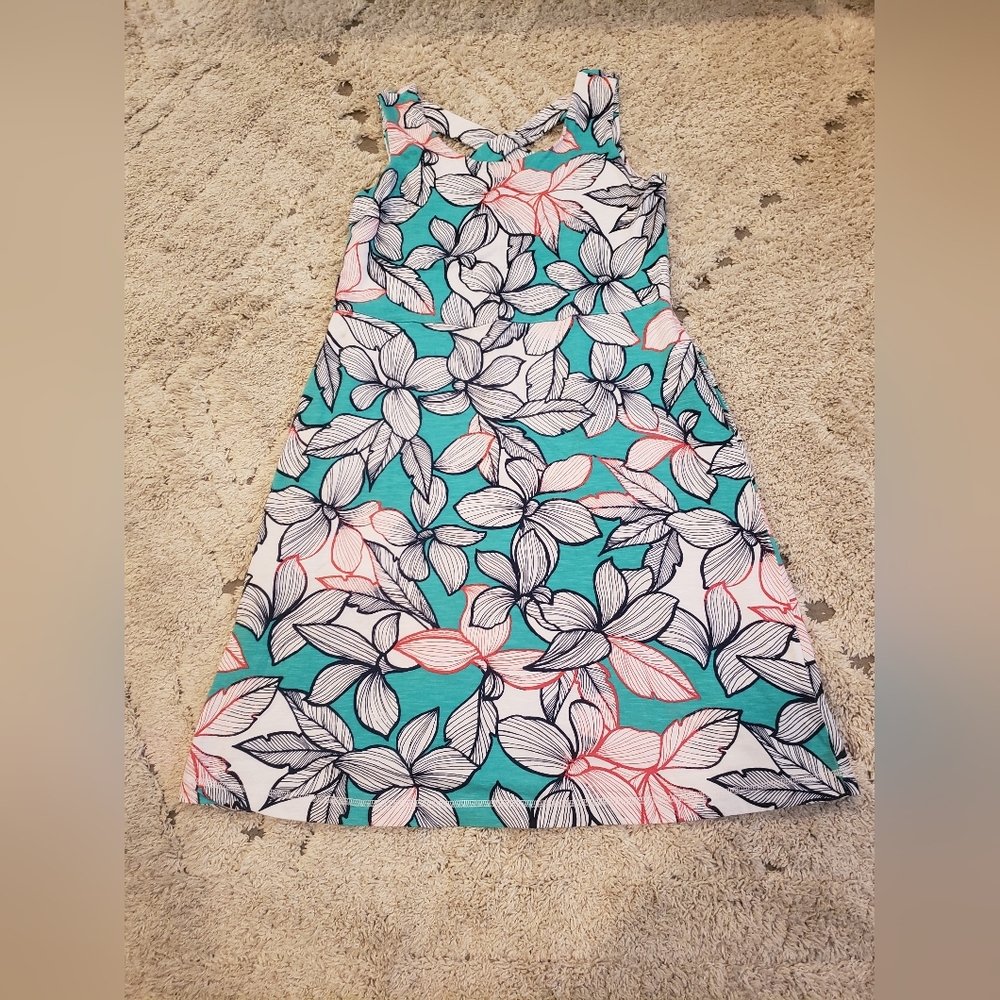 Talbots Dress Womens Medium Turquoise Floral Tropical Print Sleeveless